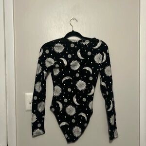 Forever 21 Black Fitted Bodysuit with Celestial Print